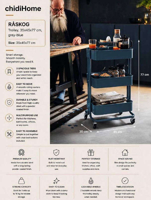 ترولی سه طبقه فلزی RASKOG IKEA